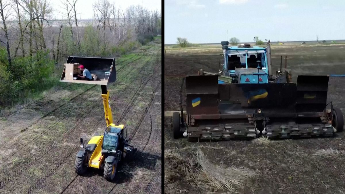Ukrajinský farmář odminovává pole traktorem na dálkové ovládání